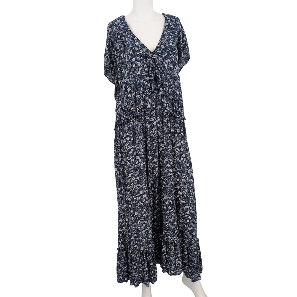 Old Navy Floral Ruffle Midi Tiered Dress Ditsy Prairie Boho Peasant XXLarge Tall